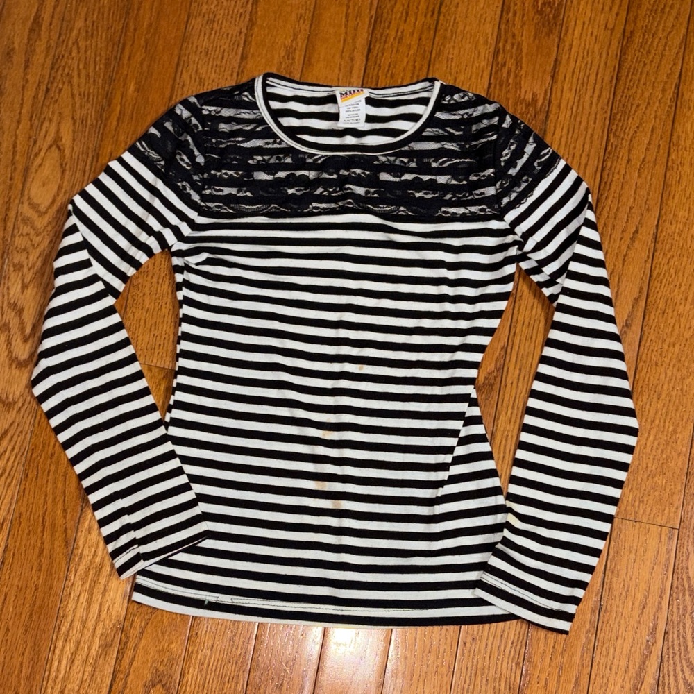 Harajuku Lovers Black and White Striped Long Sleeve Tee